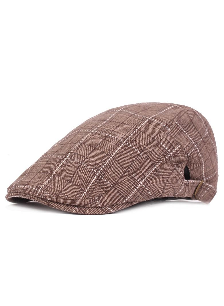 Men's Beret Plaid Vintage Hat Brown