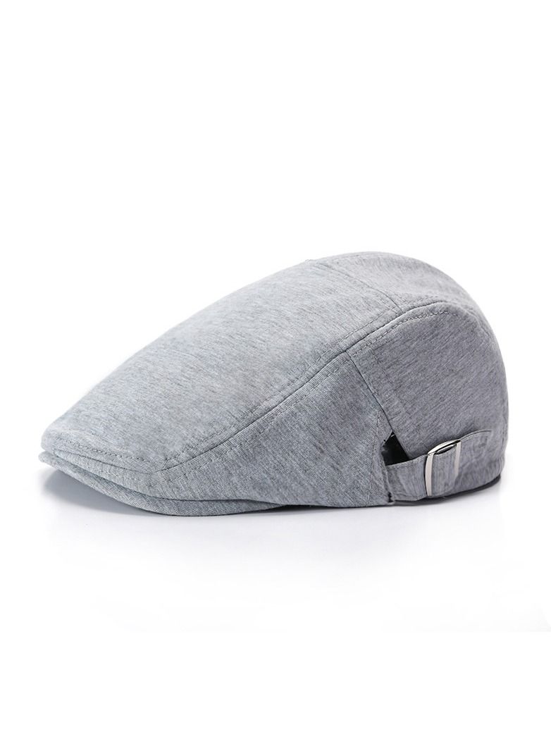 Men's English Retro Beret Literary Solid Color Hat Adjustable Light Grey