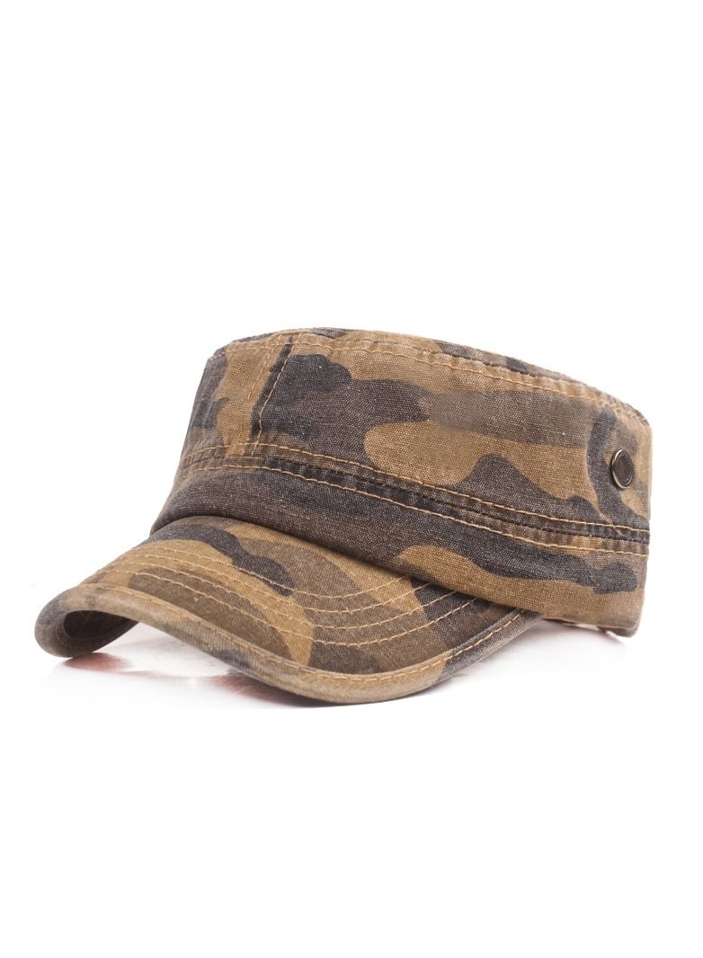 Men's Outdoor Camouflage Flat Top Hat Khaki