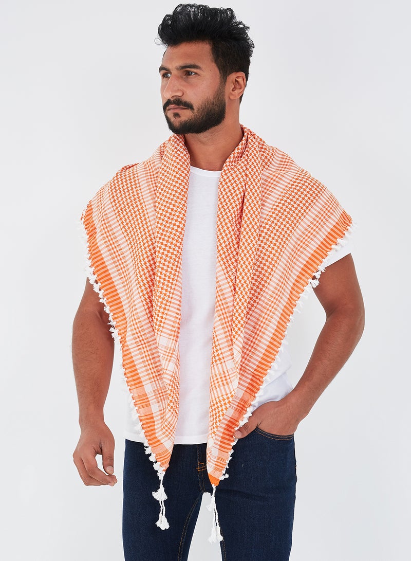 Plaid Arabic Shemagh Scarf Orange/White