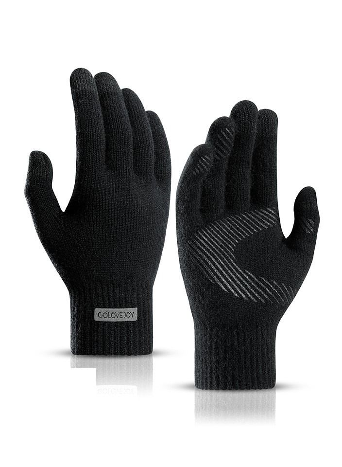 Winter Men's Warm Plush Riding Wrist Windproof High Elastic Wool Gloves