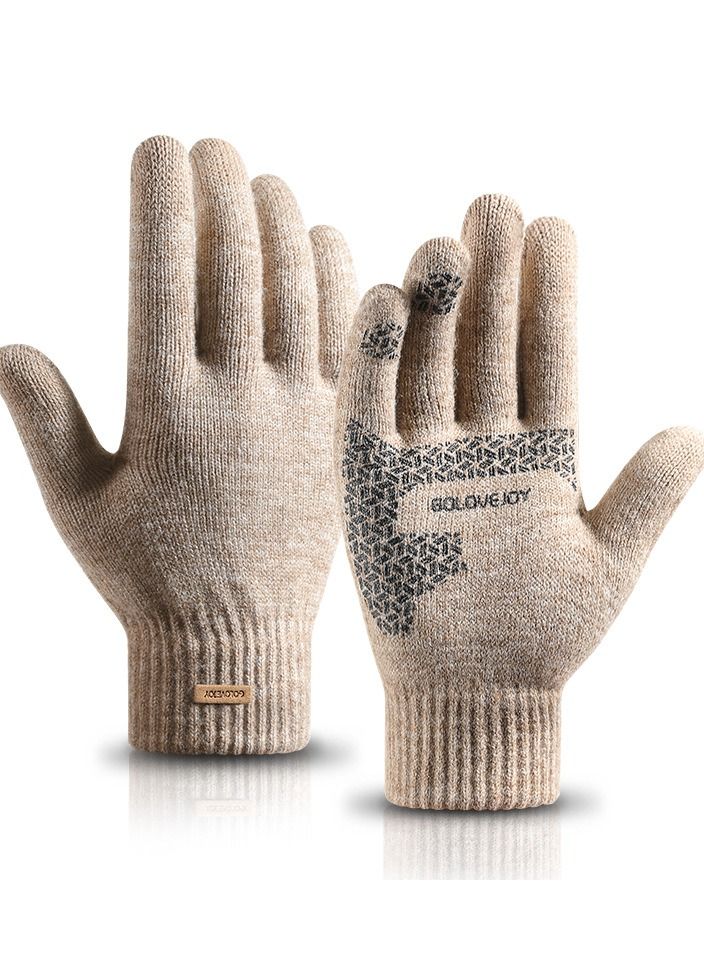 Winter Men's Warm Plush Riding Wrist Windproof High Elastic Wool Gloves