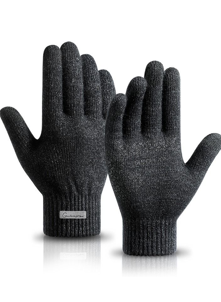 Winter Men's Warm Plush Riding Wrist Windproof High Elastic Wool Gloves