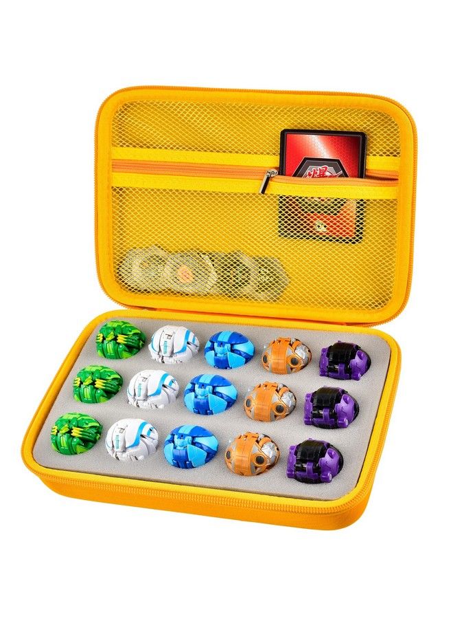 Toy Organizer Storage Case Compatible With Bakugan Figures Bakucores And Armored Alliance Geogan Rising Battle Action Figure (Yellow+Inside Grey Foam)