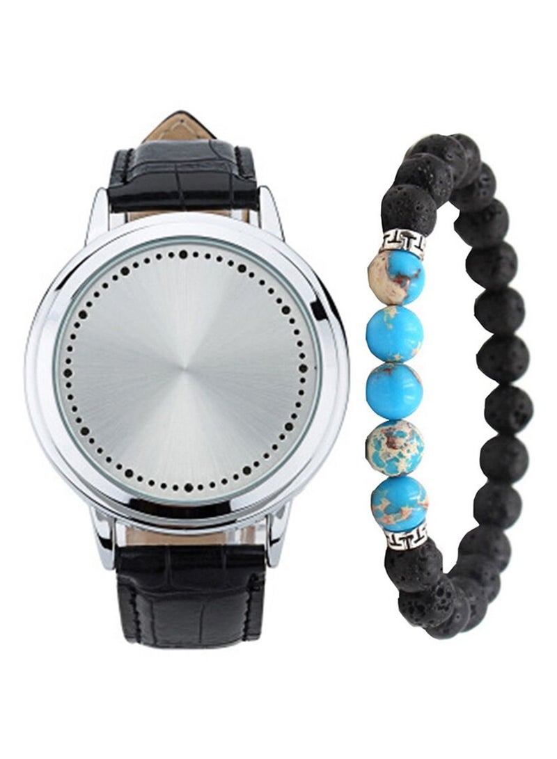 men Binary Round Watch And Bracelet Set 2086