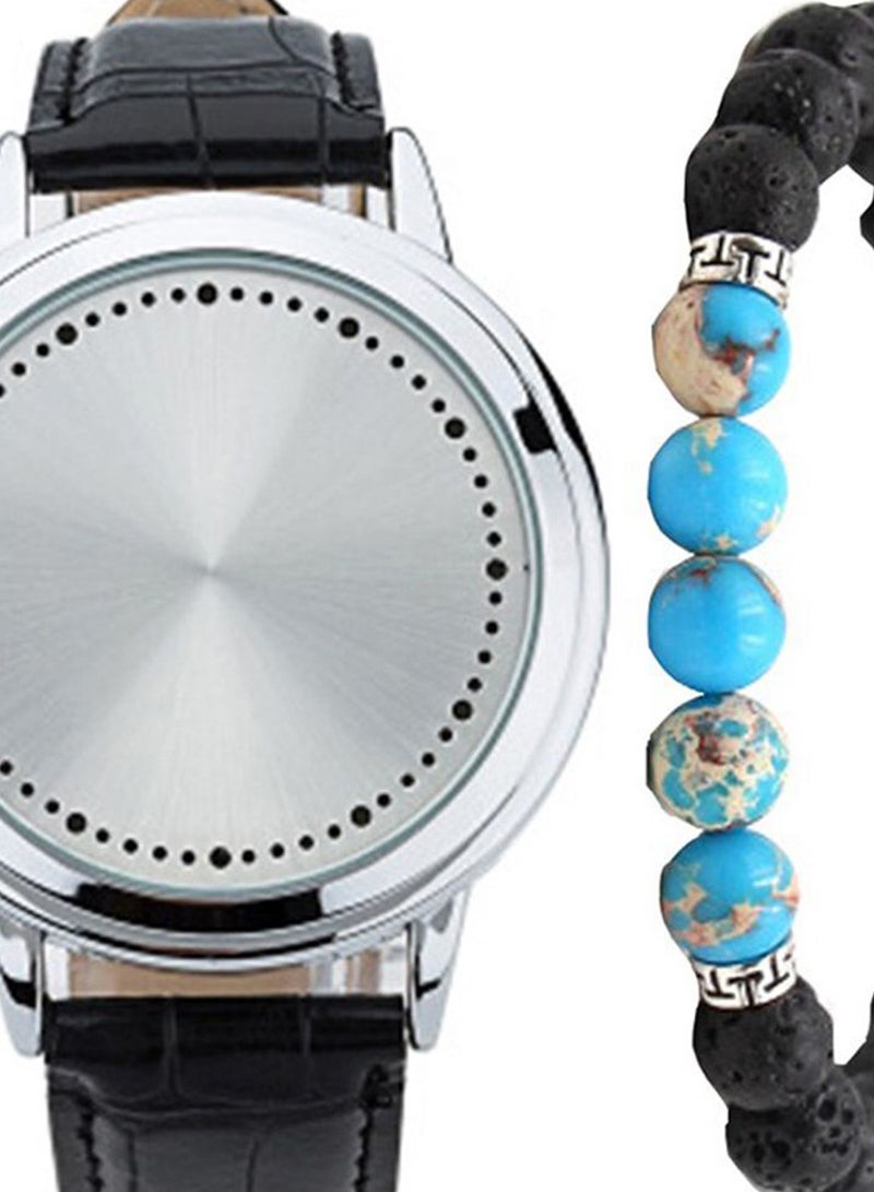 men Binary Round Watch And Bracelet Set 2086