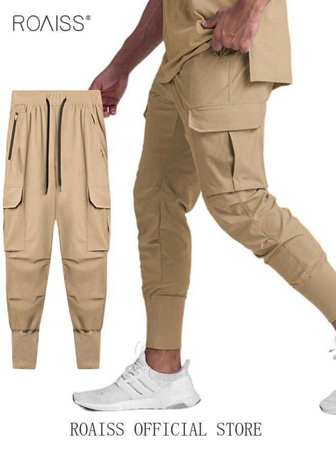 Men's Lightweight Cargo High Rib Jogger Slim Fit Workout Pants with Zip Pockets