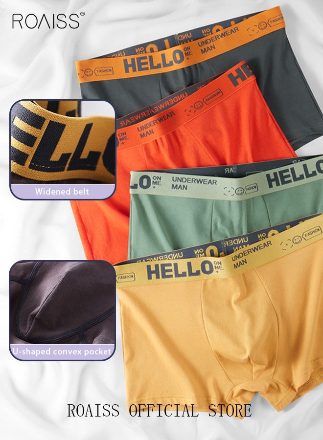 Men's Boxers 4 Pack Set Trend Men's Teenage Boys Underwear Short Briefs High Elastic Classic Underwear