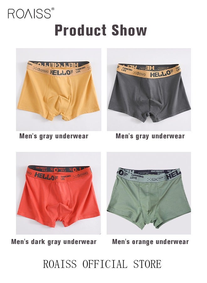 Men's Boxers 4 Pack Set Trend Men's Teenage Boys Underwear Short Briefs High Elastic Classic Underwear