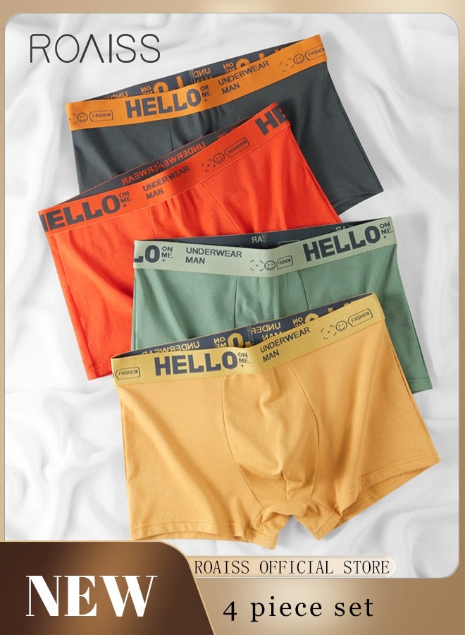 Men's Boxers 4 Pack Set Trend Men's Teenage Boys Underwear Short Briefs High Elastic Classic Underwear