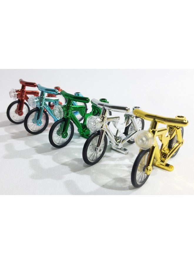 5 Pack Lego Compatible Chrome Bicycles Bikes Red Green Blue Silver Gold