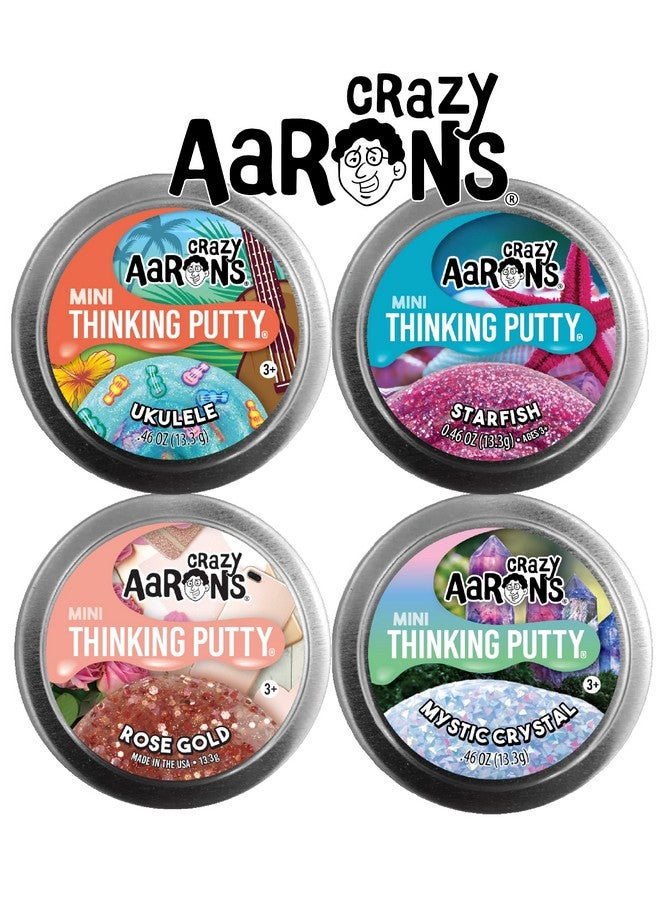 Crazy Aaron'S Putty Mini Tins Mystical Crystal Ukulele Starfish & Rose Gold Gift Set Bundle 4 Pack (13.3G Each)