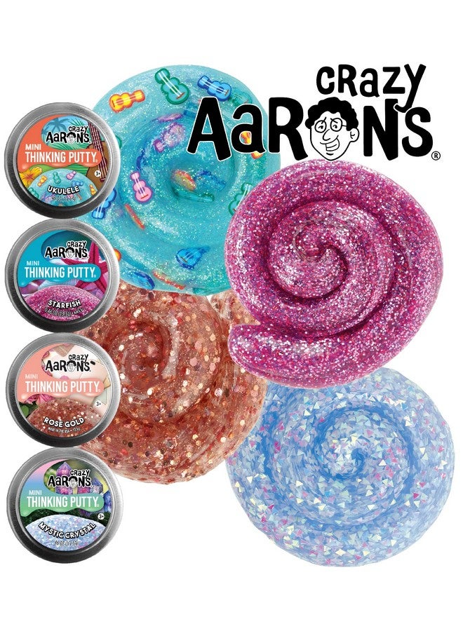 Crazy Aaron'S Putty Mini Tins Mystical Crystal Ukulele Starfish & Rose Gold Gift Set Bundle 4 Pack (13.3G Each)