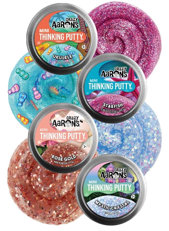 Crazy Aaron'S Putty Mini Tins Mystical Crystal Ukulele Starfish & Rose Gold Gift Set Bundle 4 Pack (13.3G Each)