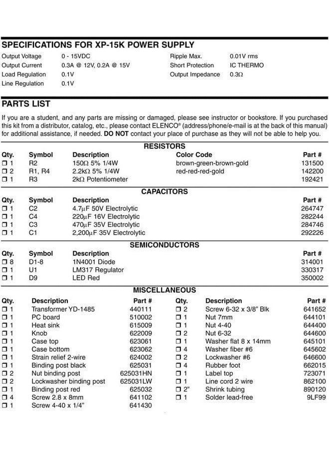 Regulated Variable Power Supply 0 15 Volts (Assembly Required)