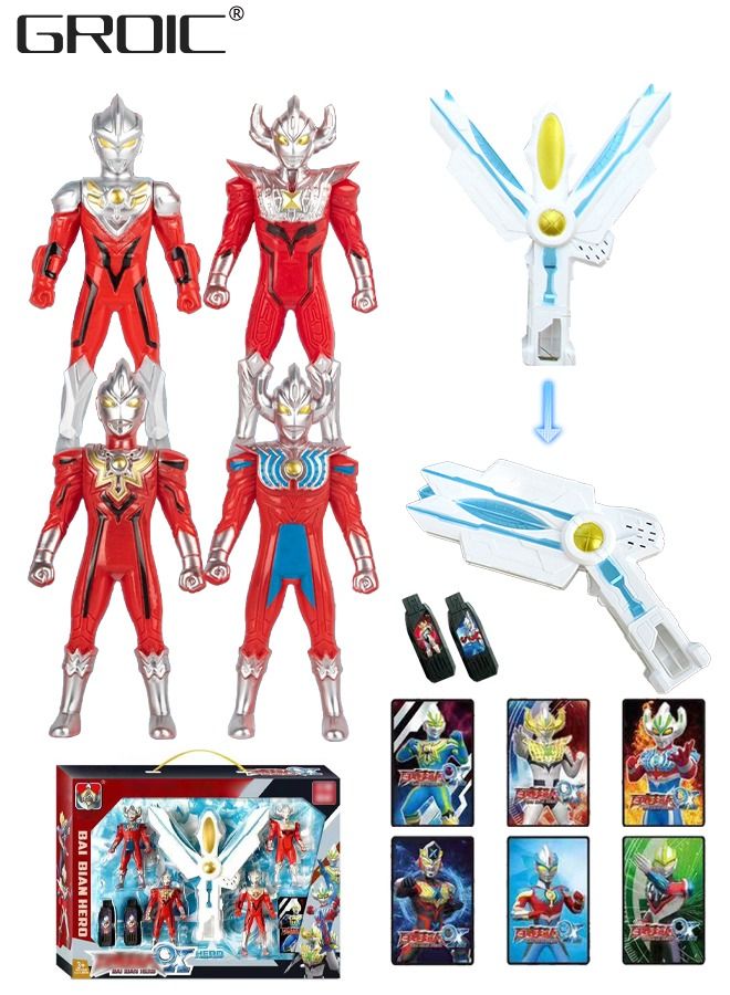 Ultraman Set with Transform Devices and Flash Cards, Ultraman Figure Set Ultra Hero Set Ultraman Action Figure Toys Set Superhero Set Best Gifts Toys for Kids