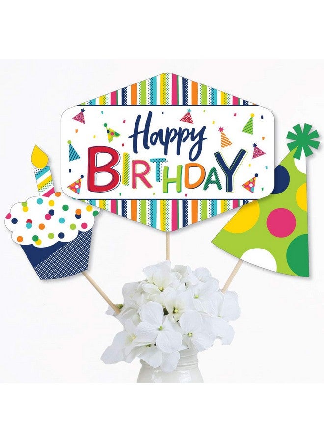 Cheerful Happy Birthday Colorful Birthday Party Centerpiece Sticks Table Toppers Set Of 15