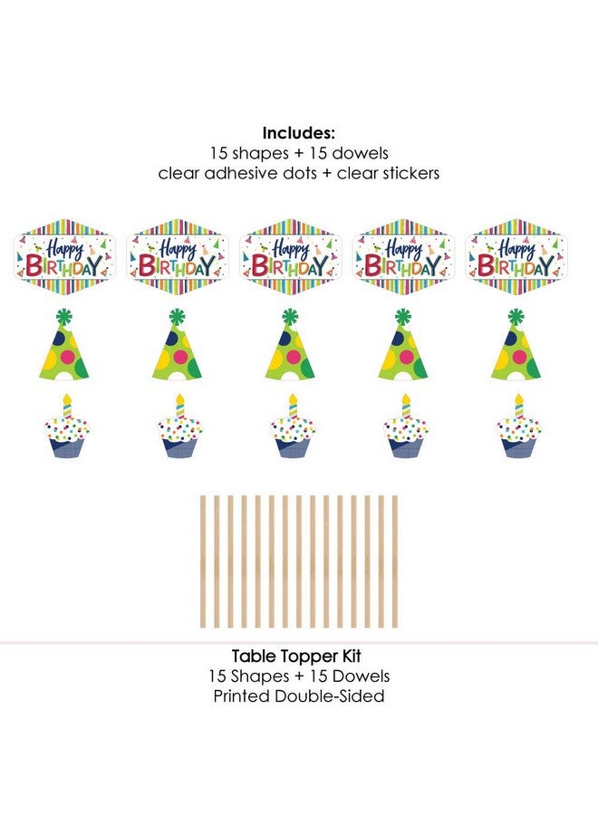 Cheerful Happy Birthday Colorful Birthday Party Centerpiece Sticks Table Toppers Set Of 15