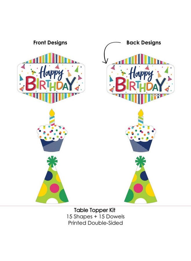 Cheerful Happy Birthday Colorful Birthday Party Centerpiece Sticks Table Toppers Set Of 15