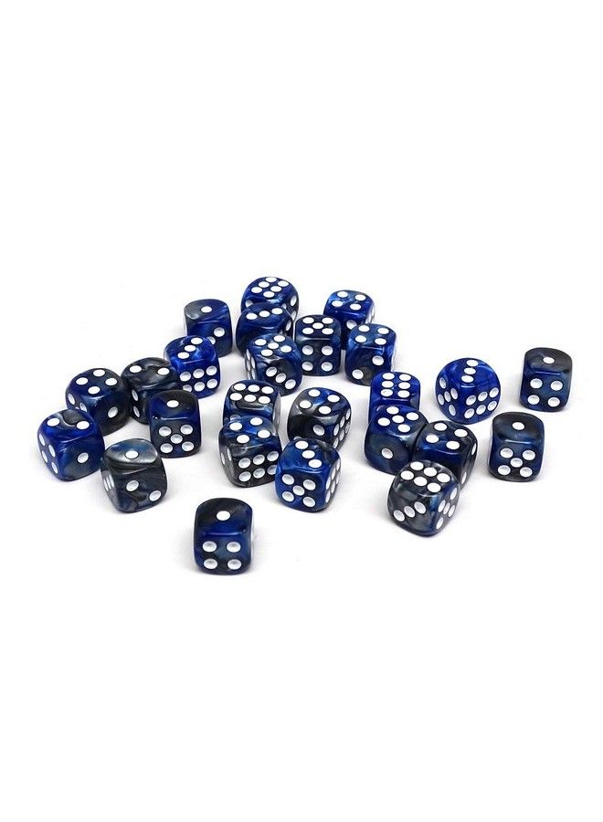 25 Count Pack Of 12Mm D6 Dice Matching Collection Of 6 Sided Dice With Pips (Blue And Silver Granite)