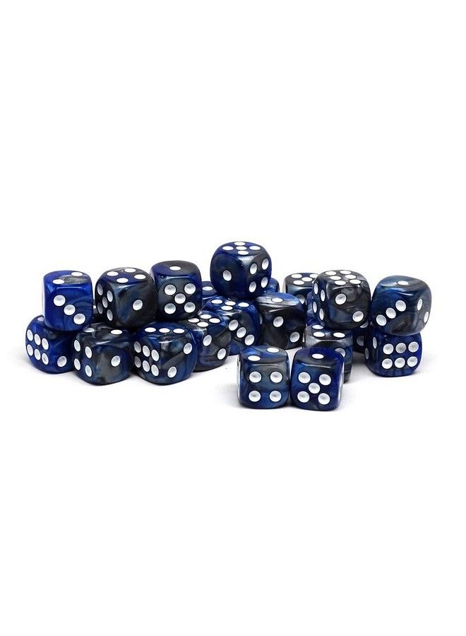 25 Count Pack Of 12Mm D6 Dice Matching Collection Of 6 Sided Dice With Pips (Blue And Silver Granite)