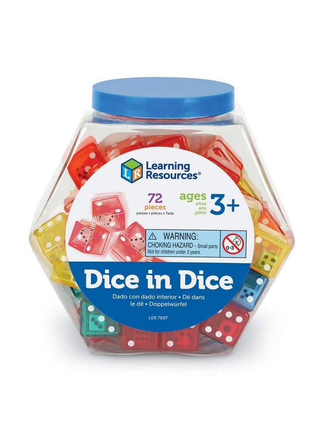 Dice In Dice Bucket Math Toy Manipulative Set Of 72 Ages 6+ Multicolor 3/4 W In