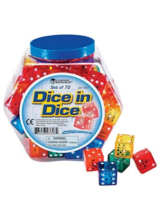 Dice In Dice Bucket Math Toy Manipulative Set Of 72 Ages 6+ Multicolor 3/4 W In