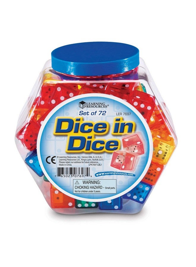 Dice In Dice Bucket Math Toy Manipulative Set Of 72 Ages 6+ Multicolor 3/4 W In