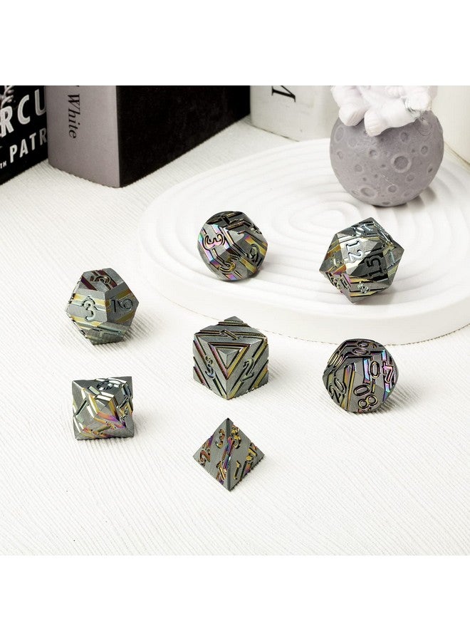 Rainbow Stripe Dnd Metal Dice Set 7 Pcs Zinc Alloy With Gift Case For Dungeons And Dragons D&D (Rainbow)