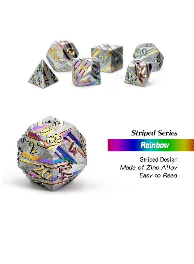 Rainbow Stripe Dnd Metal Dice Set 7 Pcs Zinc Alloy With Gift Case For Dungeons And Dragons D&D (Rainbow)