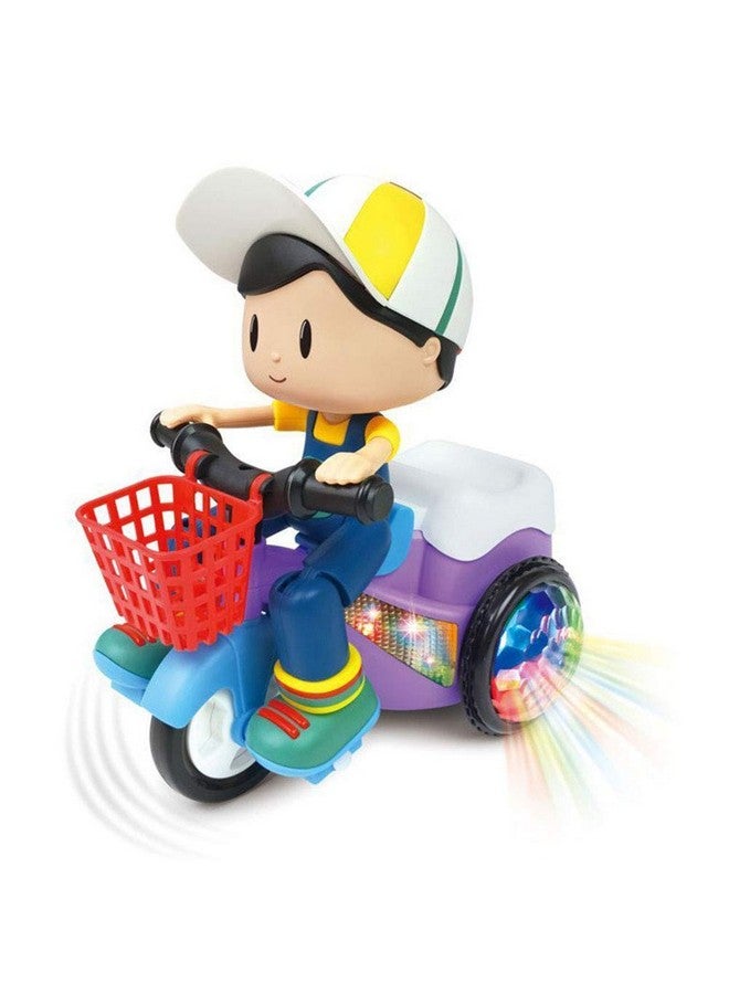 Abs Plastic Bump & Go Stunt Tricycle Boy Toy With 3D Lights For Kids【Pack Of 1】【Multi Colored】