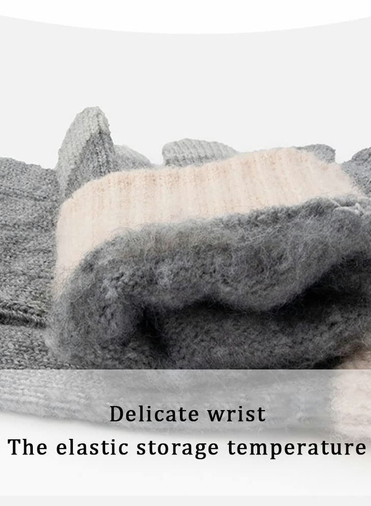 Winter Gloves for Women Touch Screen Knitted Thermal Grey Wool Soft Lining Elastic Cuff Mittens