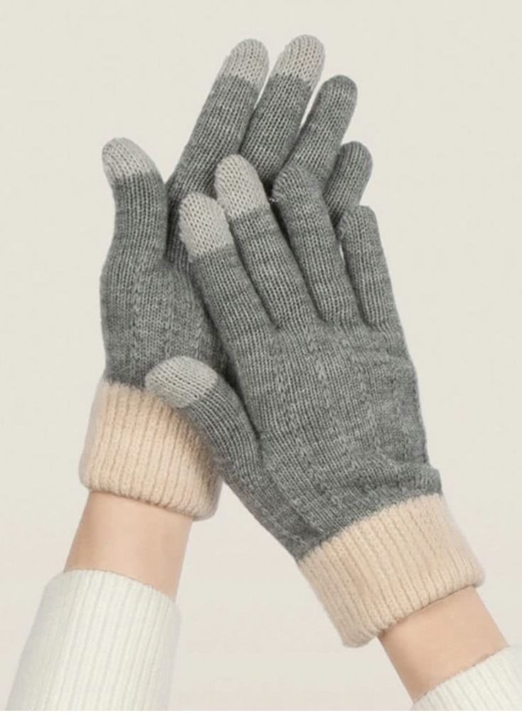 Winter Gloves for Women Touch Screen Knitted Thermal Grey Wool Soft Lining Elastic Cuff Mittens