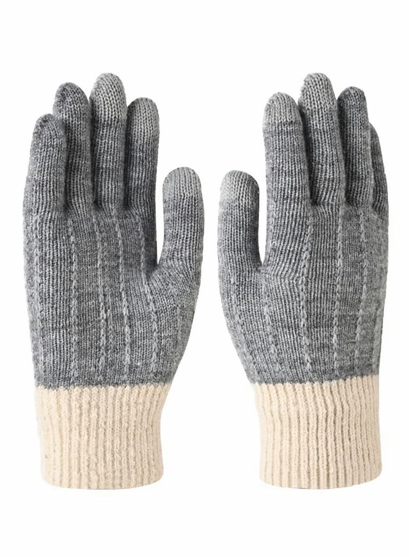 Winter Gloves for Women Touch Screen Knitted Thermal Grey Wool Soft Lining Elastic Cuff Mittens