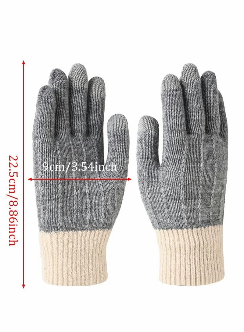 Winter Gloves for Women Touch Screen Knitted Thermal Grey Wool Soft Lining Elastic Cuff Mittens