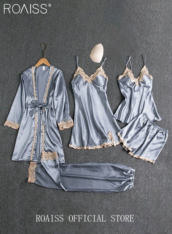 5-Pack Women's Pyjama Set Sling with Chest Pad Nightdress Sweet Sleepwear Home Wearing Clothes Suits Ladies Floral Printing Nightwear Lingerie Robe Underwear Shorts Summer Spring