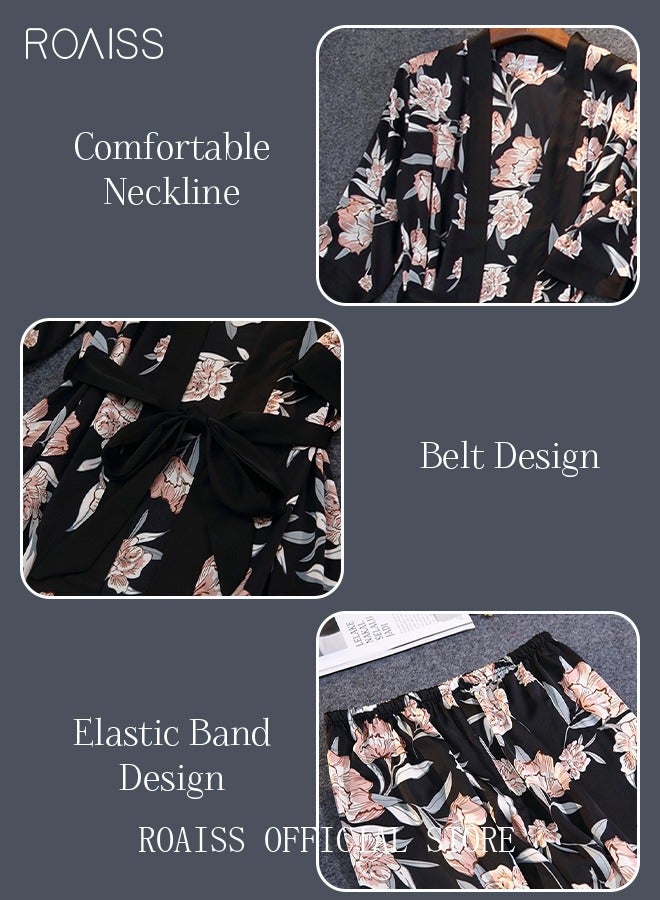 5-Pack Women's Pajama Sets Sling with Chest Pad Nightdress Sweet Sleepwear Home Wearing Clothes Suits Ladies Floral Printing Nightwear Lingerie Robe Underwear Shorts Summer Spring Black