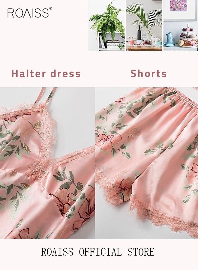 5-Pack Women's Sleepwear Set Sling Lace Nightdress Sweet Pajama Home Wearing Clothes Loungewear Suits Floral Printing Ladies Nightwear Lingerie Robe Underwear Shorts Summer Spring