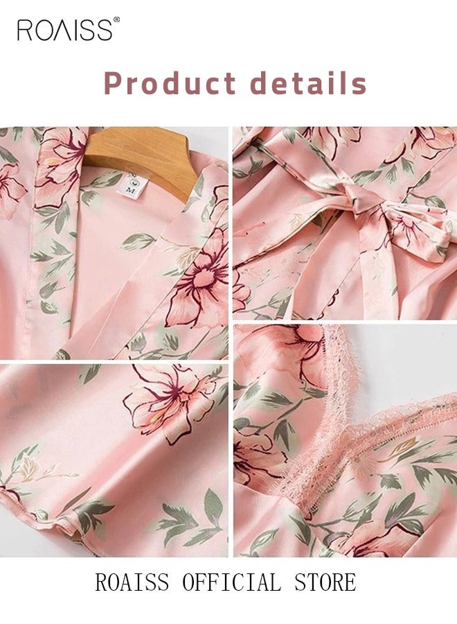 5-Pack Women's Sleepwear Set Sling Lace Nightdress Sweet Pajama Home Wearing Clothes Loungewear Suits Floral Printing Ladies Nightwear Lingerie Robe Underwear Shorts Summer Spring