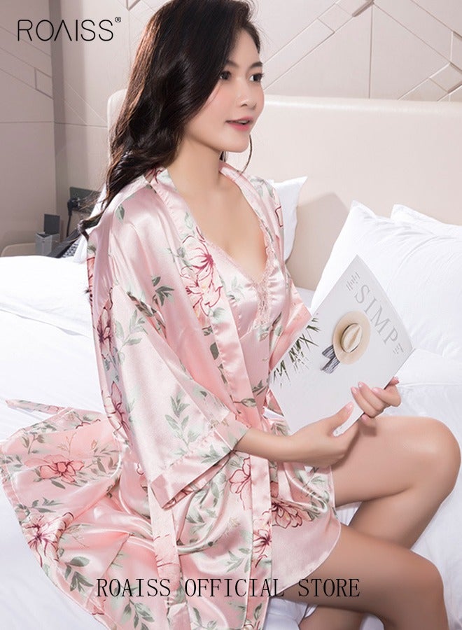 5-Pack Women's Sleepwear Set Sling Lace Nightdress Sweet Pajama Home Wearing Clothes Loungewear Suits Floral Printing Ladies Nightwear Lingerie Robe Underwear Shorts Summer Spring