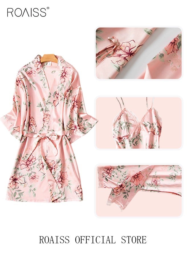 5-Pack Women's Sleepwear Set Sling Lace Nightdress Sweet Pajama Home Wearing Clothes Loungewear Suits Floral Printing Ladies Nightwear Lingerie Robe Underwear Shorts Summer Spring