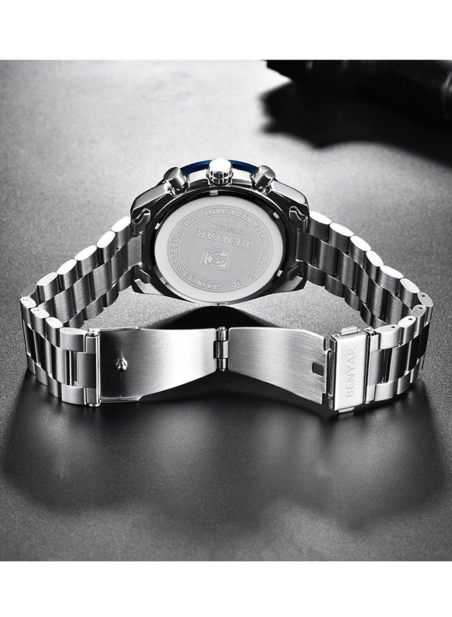 Watches for Men Analog Quartz Chronograph 30M Waterproof Luminous Big Face Men's Watches Business Work Sport Casual Fashion Designer Dress Men's Wrist Watches-Silver Blue