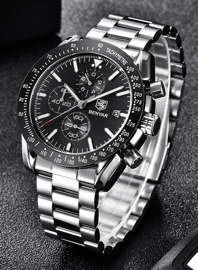 Watches for Men Analog Quartz Chronograph 30M Waterproof Luminous Big Face Men's Watches Business Work Sport Casual Fashion Designer Dress Men's Wrist Watches-Silver Black