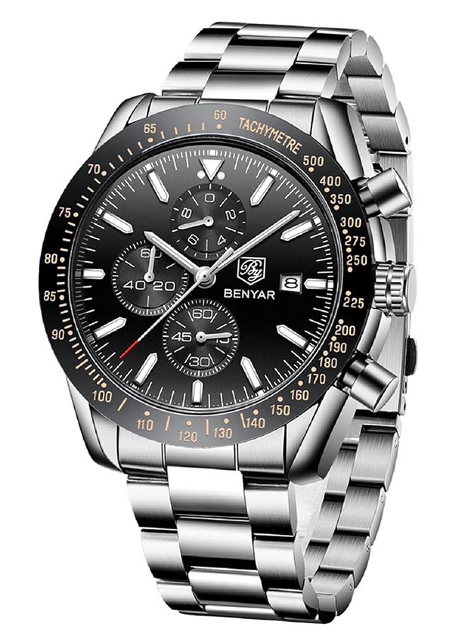 Watches for Men Analog Quartz Chronograph 30M Waterproof Luminous Big Face Men's Watches Business Work Sport Casual Fashion Designer Dress Men's Wrist Watches-Silver Black