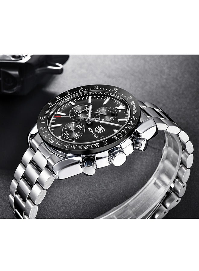 Watches for Men Analog Quartz Chronograph 30M Waterproof Luminous Big Face Men's Watches Business Work Sport Casual Fashion Designer Dress Men's Wrist Watches-Silver Black