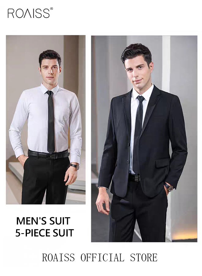 5Pcs Men's Casual Suit Business Professional Suit Lapel Collar Two Single-Breasted Buttons