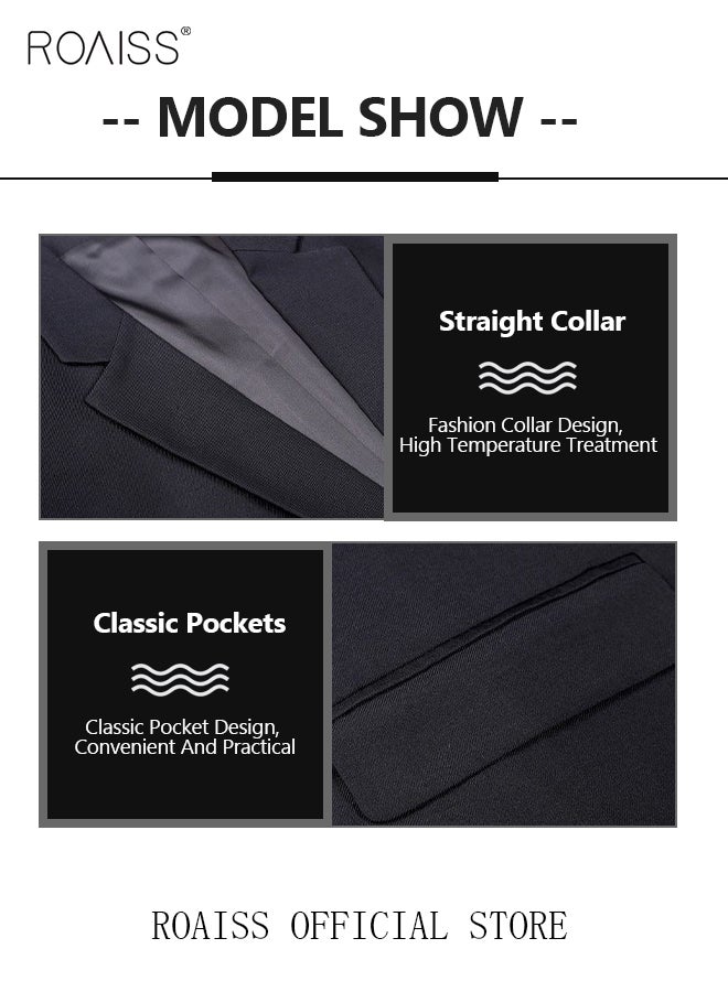 5Pcs Men's Casual Suit Business Professional Suit Lapel Collar Two Single-Breasted Buttons