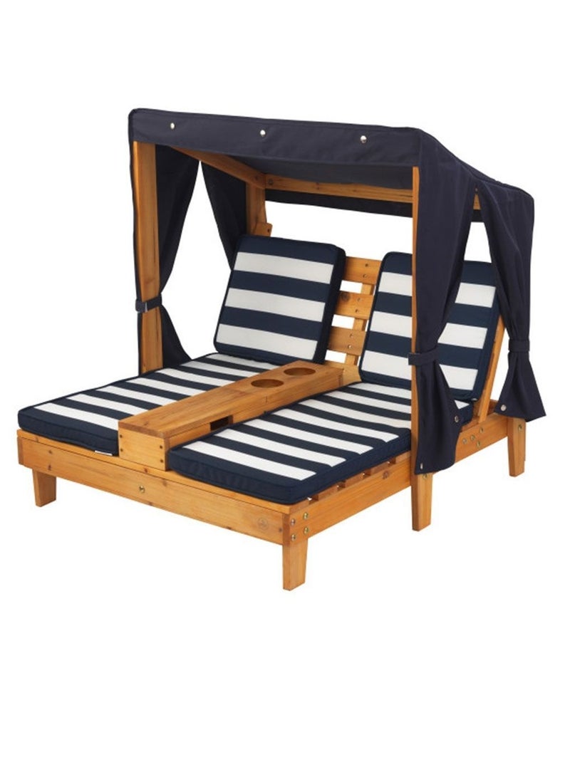 Kidkraft Double Chaise Lounge with Cup Holders - Honey & Navy