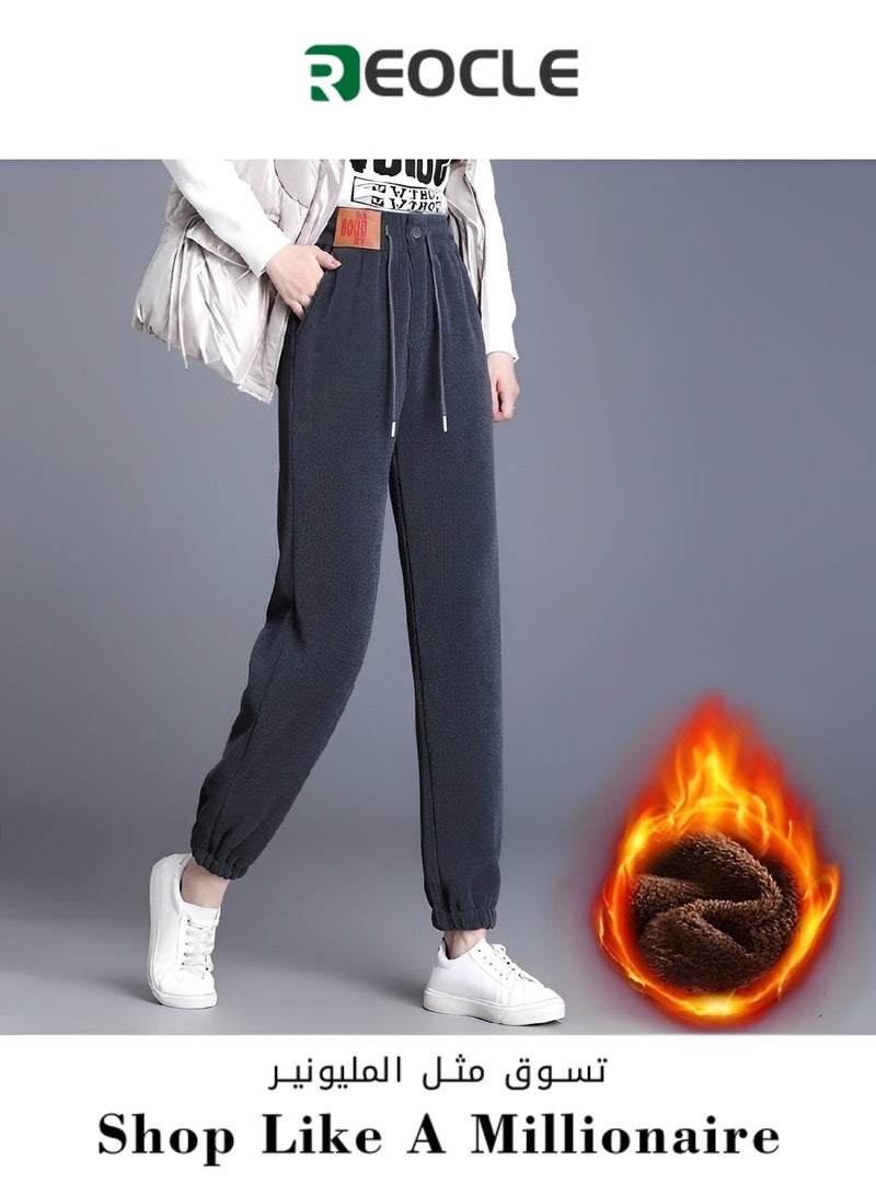 Women's Corduroy Pants Elastic Waist Trousers Vintage High Waisted Straight Leg Pants Trouser Casual Straight Leg Pleated Dress Pants