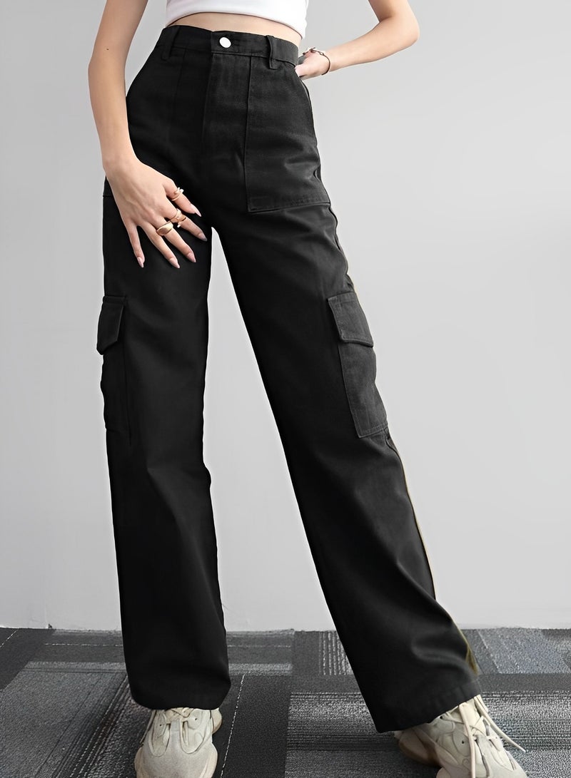 Women's Cargo Pants High Waist Stretch Pant Casual Pants Relaxed Fit Straight Wide Leg Pants with Multi Pockets